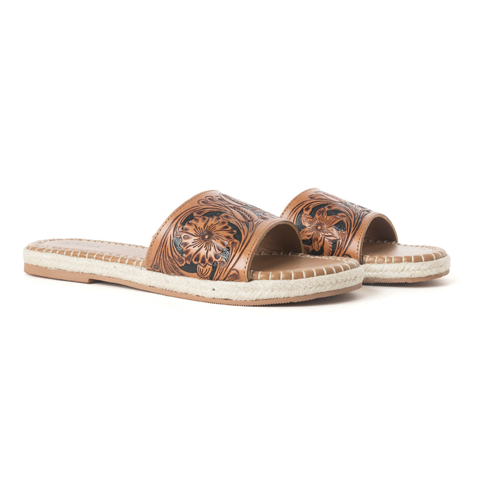 Myra Dustlily Trail Handtooled Sandals in Rawhide Tan