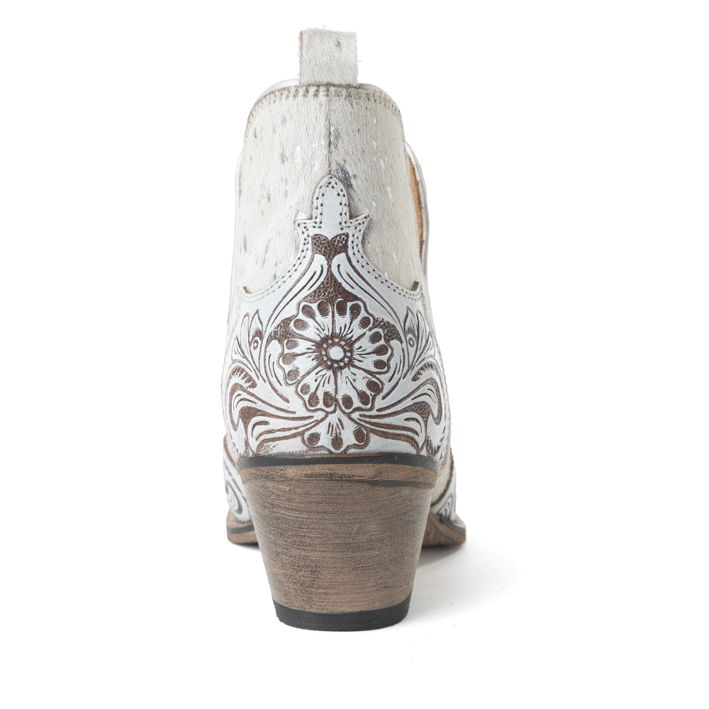 Myra Starlit Range Handtooled Leather Booties in Frosted Mist