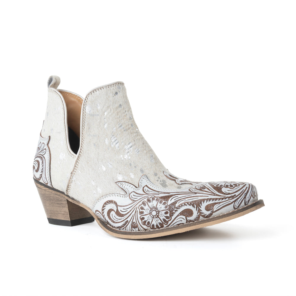 Myra Starlit Range Handtooled Leather Booties in Frosted Mist