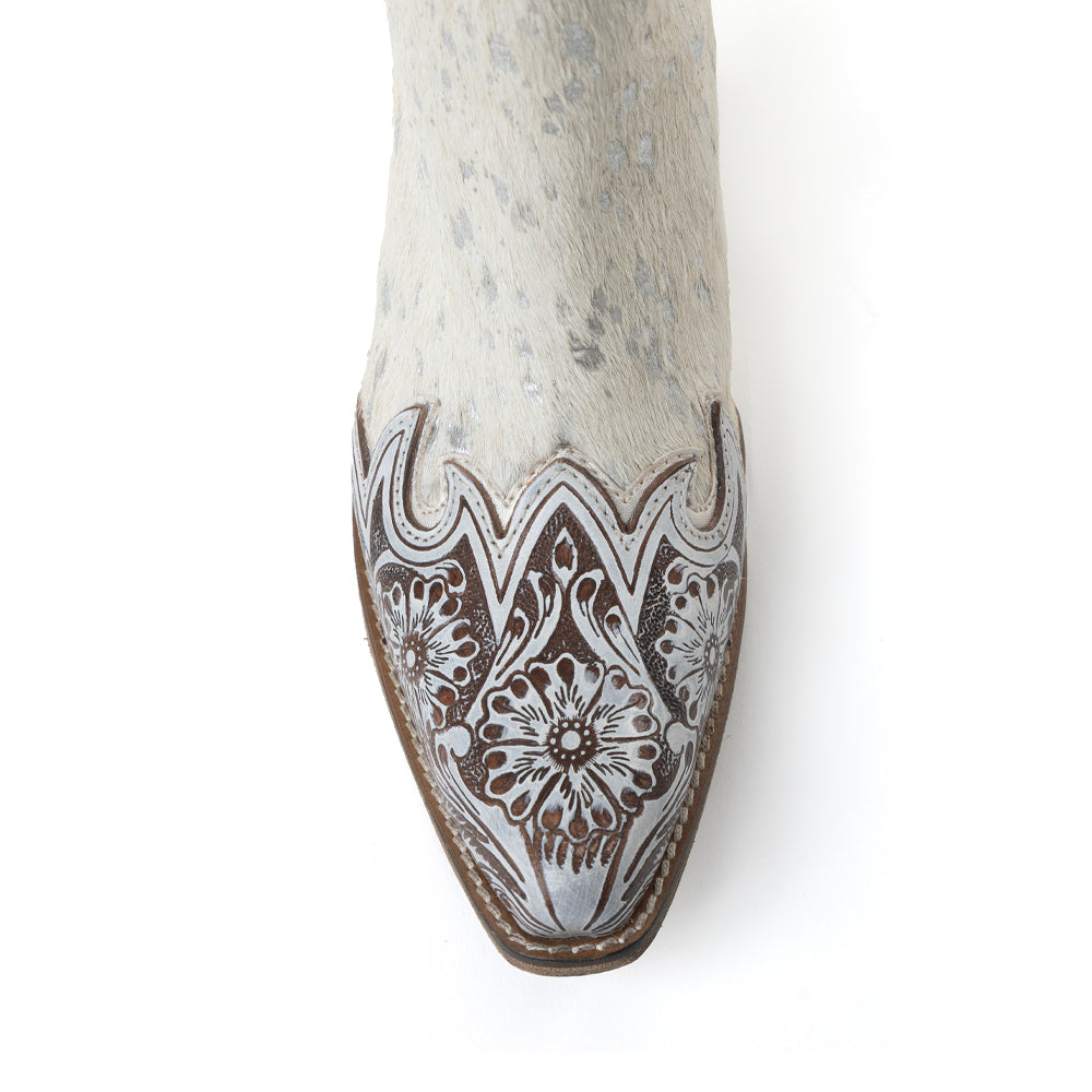 Myra Sierra Belle Handtooled Leather Booties in Almond White