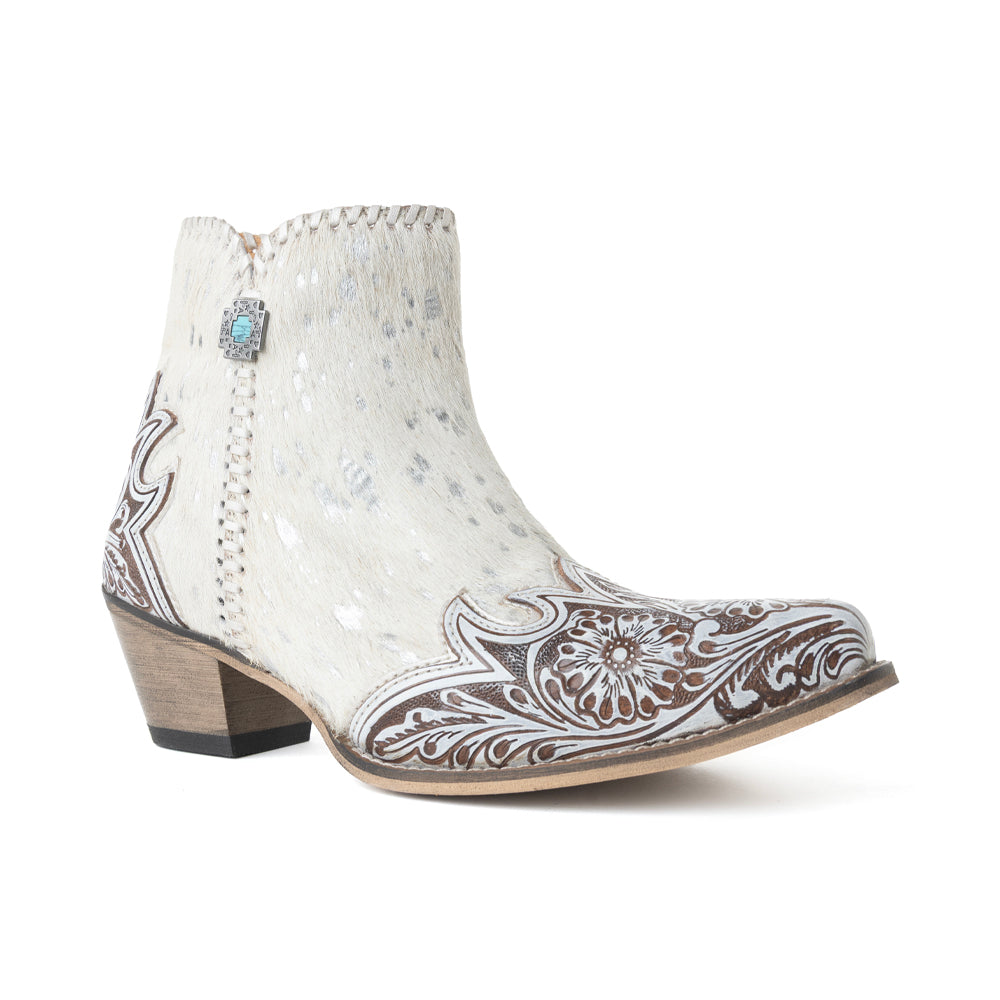 Myra Sierra Belle Handtooled Leather Booties in Almond White