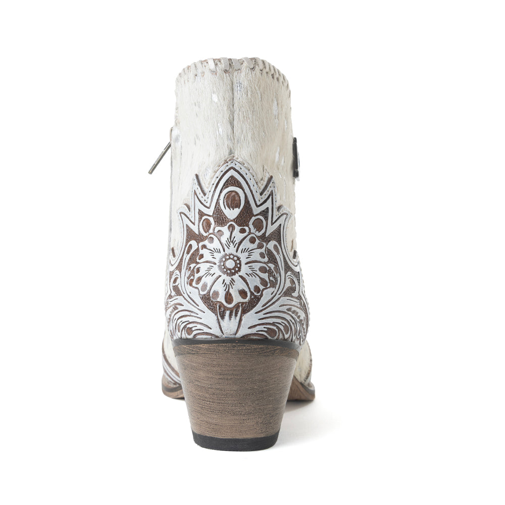 Myra Sierra Belle Handtooled Leather Booties in Almond White