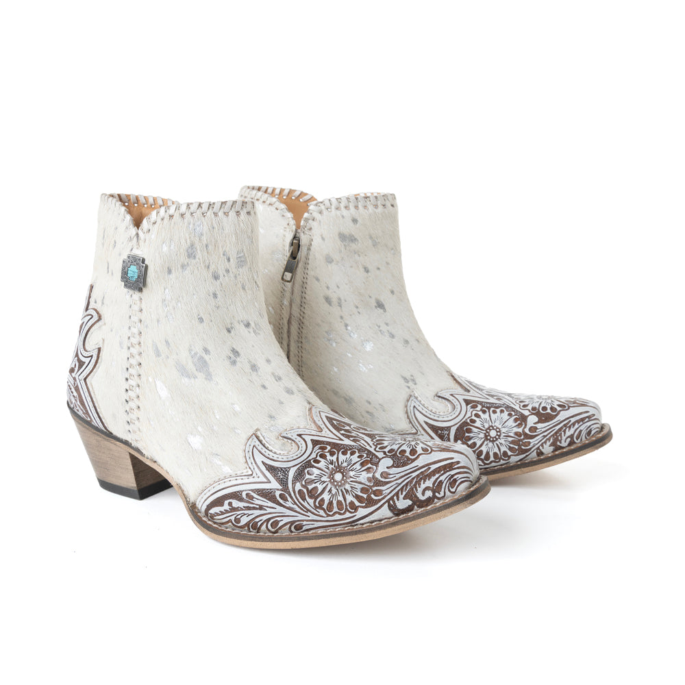 Myra Sierra Belle Handtooled Leather Booties in Almond White