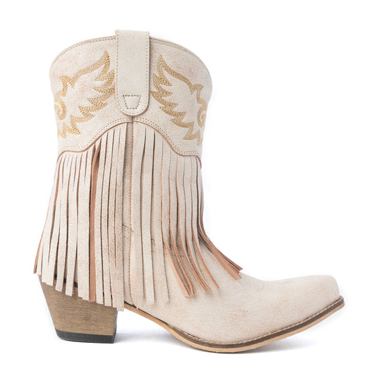 Myra Desert Angel Fringe Booties in White