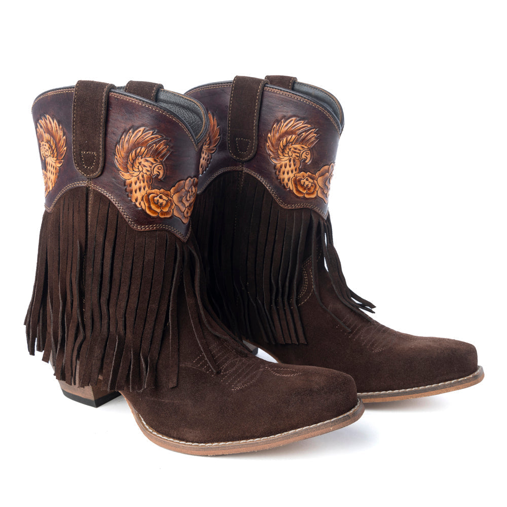 Myra Phoenix Rising Fringe Western Booties in Tawny Brown
