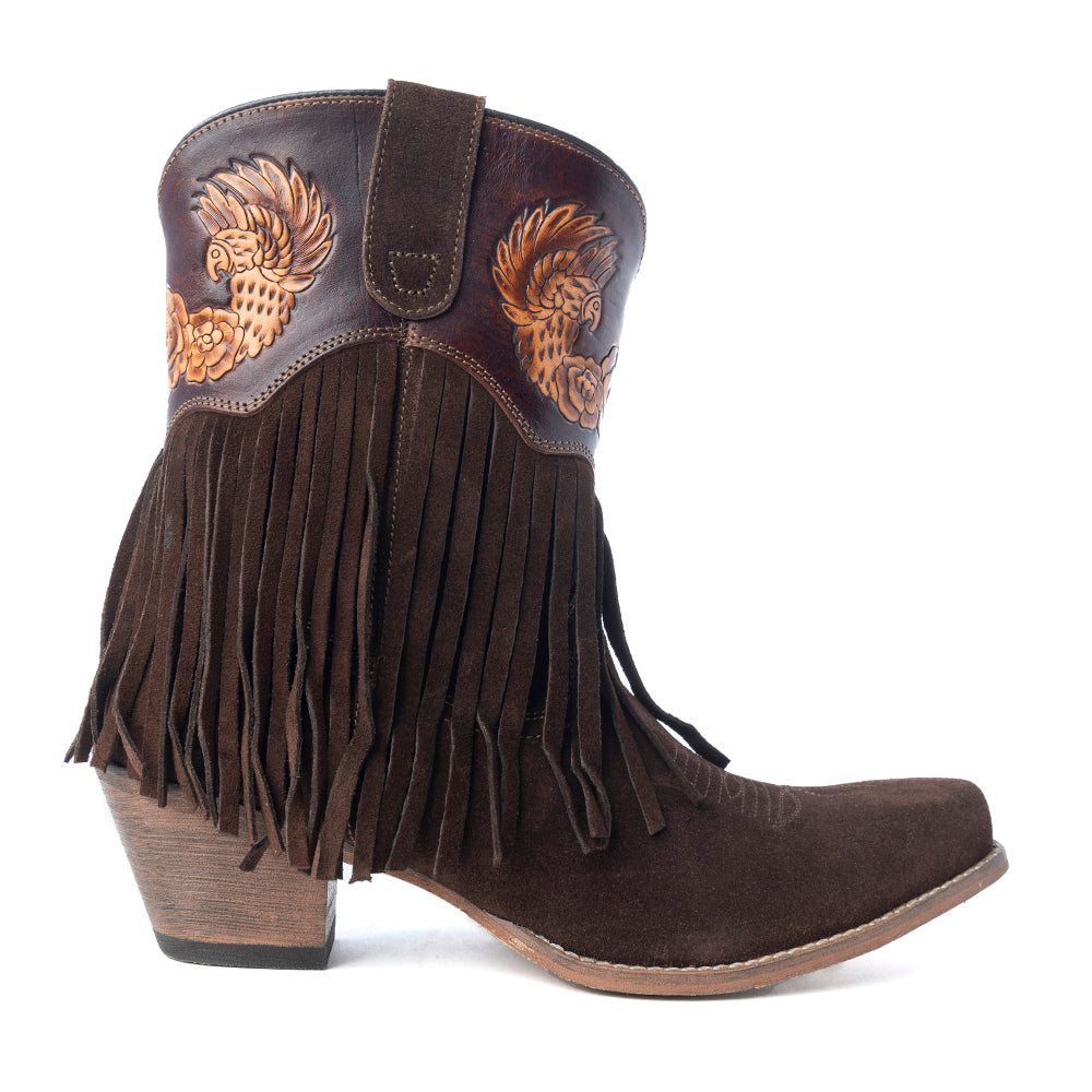 Myra Phoenix Rising Fringe Western Booties in Tawny Brown