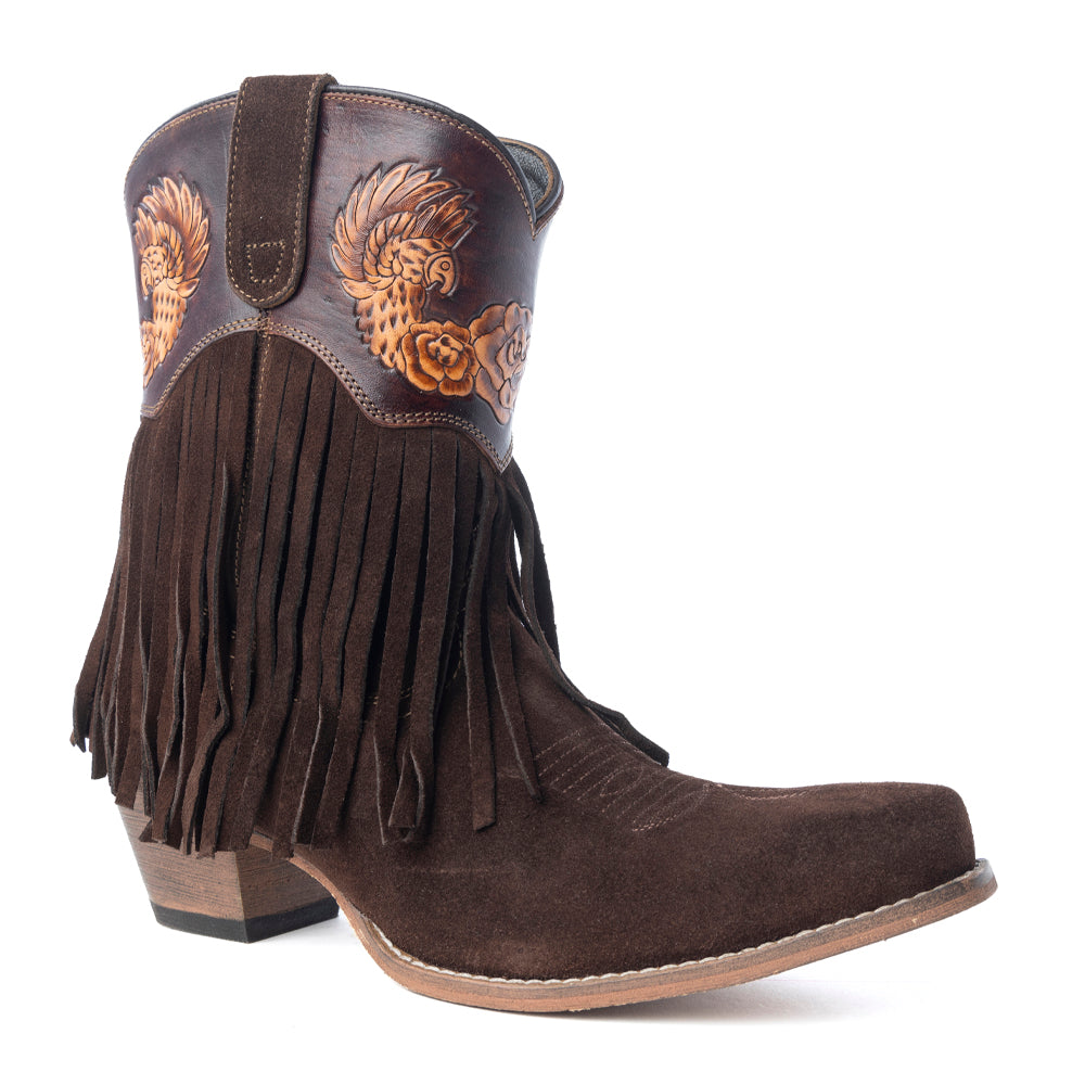 Myra Phoenix Rising Fringe Western Booties in Tawny Brown