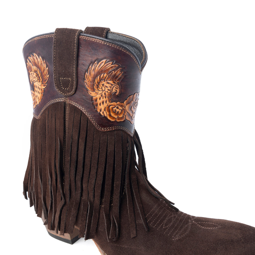 Myra Phoenix Rising Fringe Western Booties in Tawny Brown