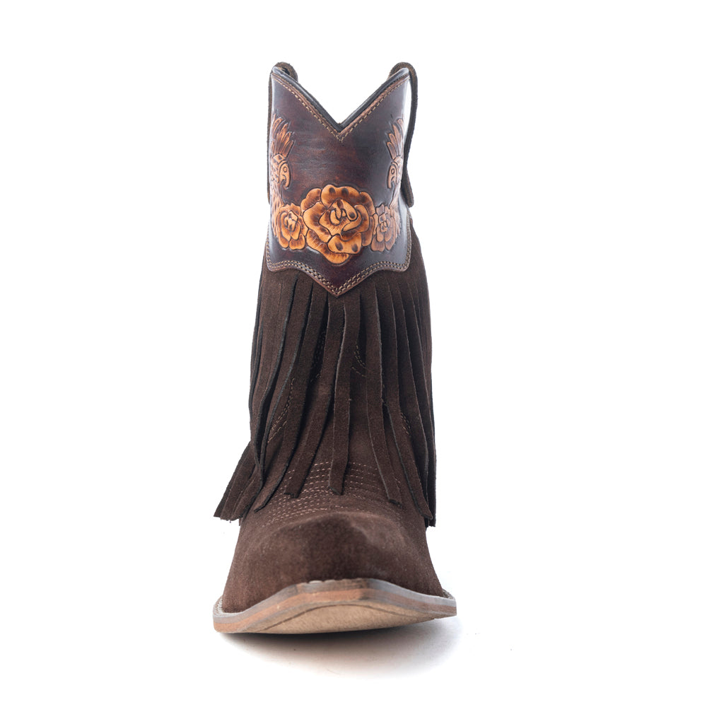 Myra Phoenix Rising Fringe Western Booties in Tawny Brown