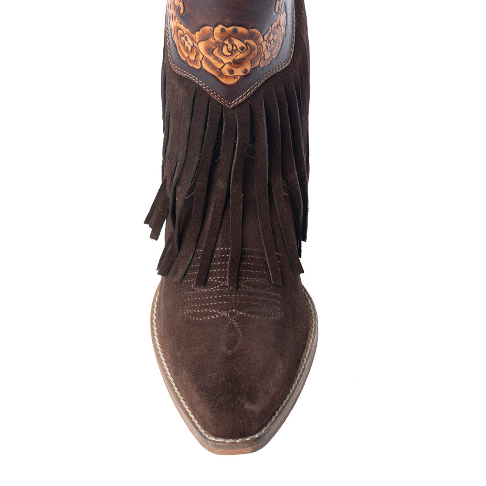 Myra Phoenix Rising Fringe Western Booties in Tawny Brown