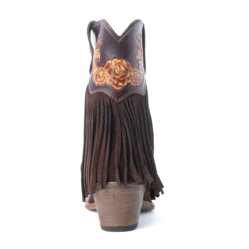Myra Phoenix Rising Fringe Western Booties in Tawny Brown