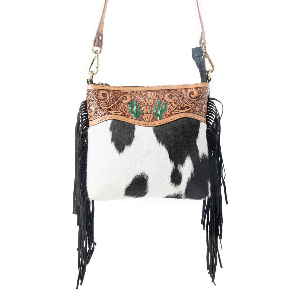 Myra Sonora Charm Handtooled Bag in Black & White