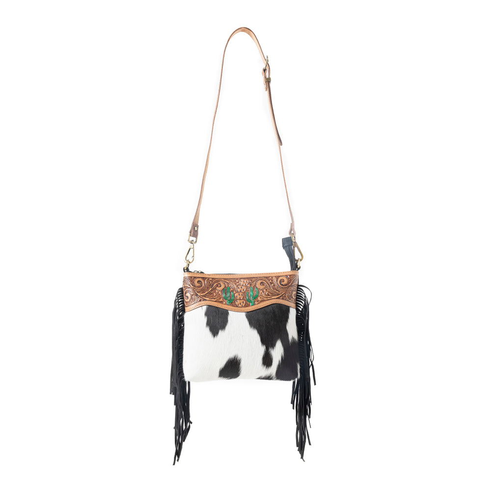 Myra Sonora Charm Handtooled Bag in Black & White