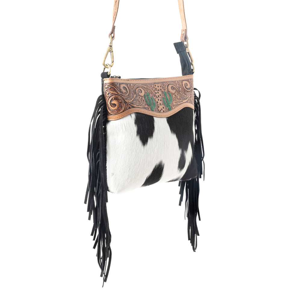 Myra Sonora Charm Handtooled Bag in Black & White