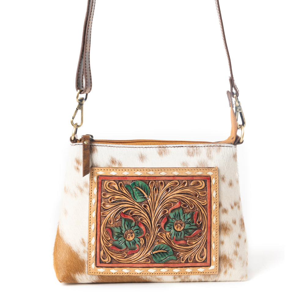 Myra Santa Fe Bloom Handtooled Bag in Rustic Hide & Ivory