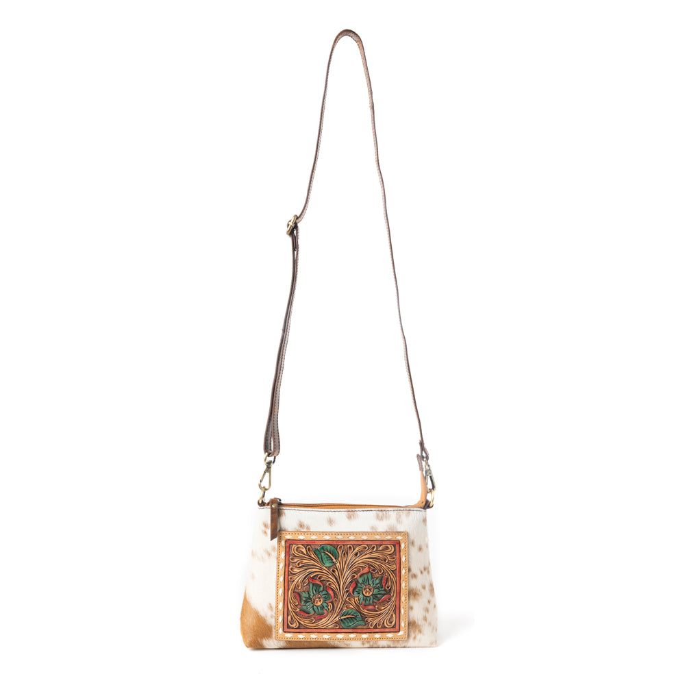 Myra Santa Fe Bloom Handtooled Bag in Rustic Hide & Ivory