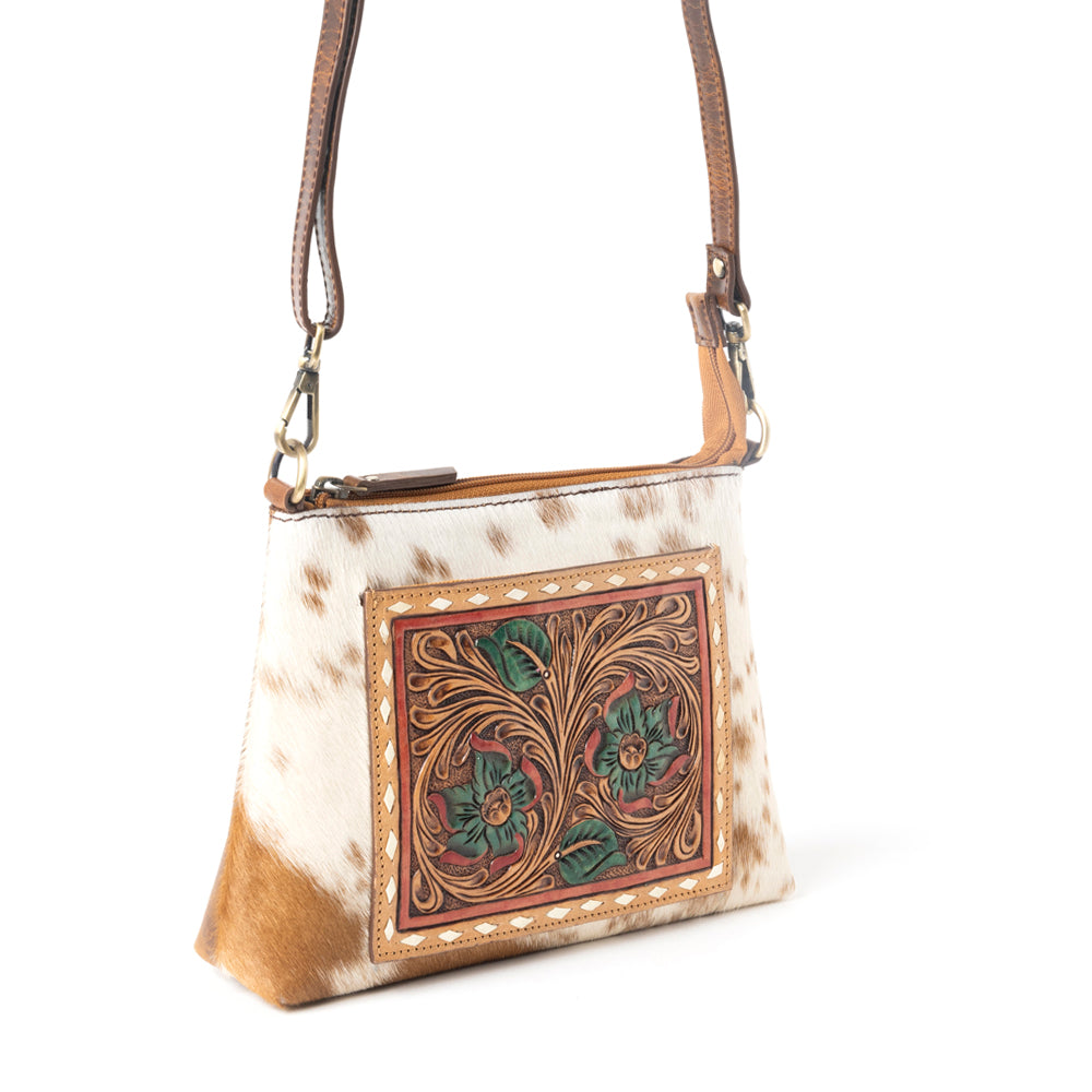 Myra Santa Fe Bloom Handtooled Bag in Rustic Hide & Ivory