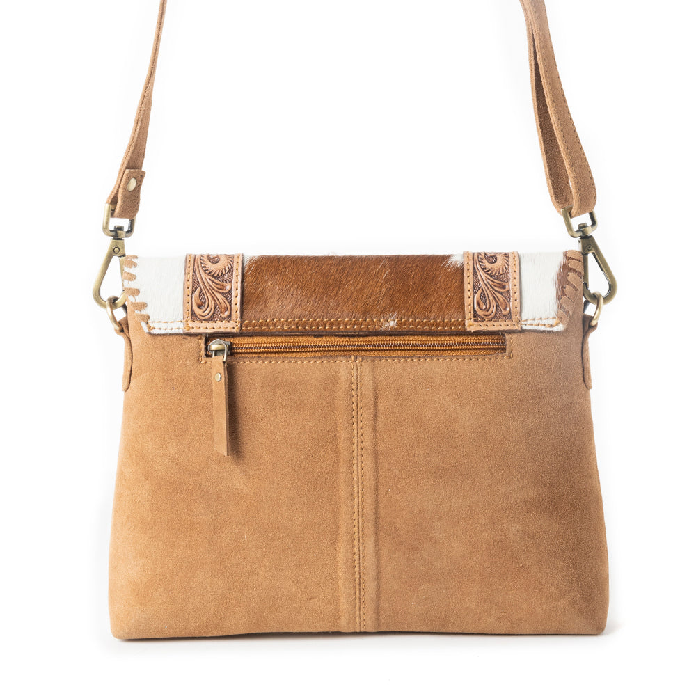 Myra Dustland Trails Handtooled Bag in Desert Hide & Snow Drift