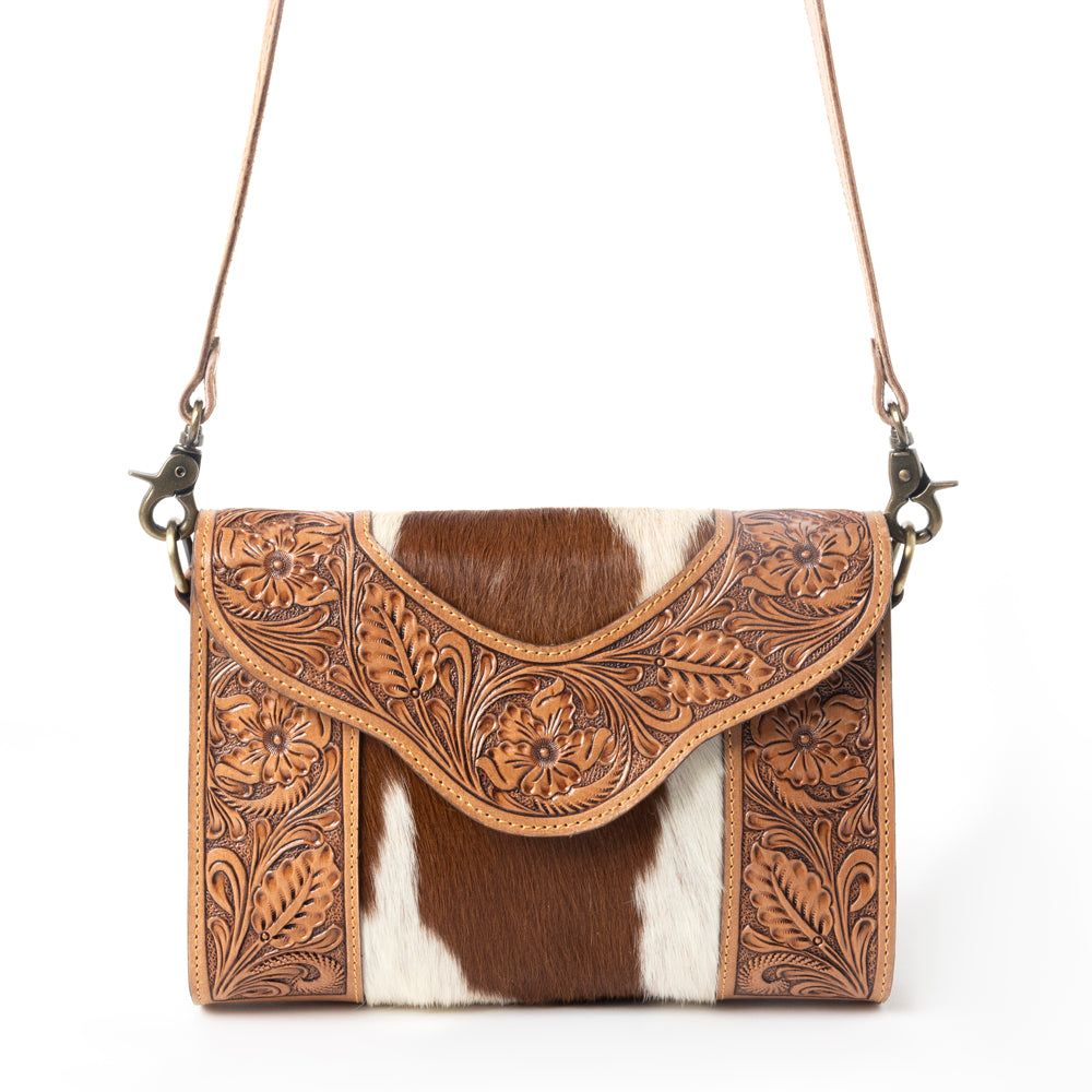 Myra Copper Charm Handtooled Bag in Earthen Hide & Whisper White