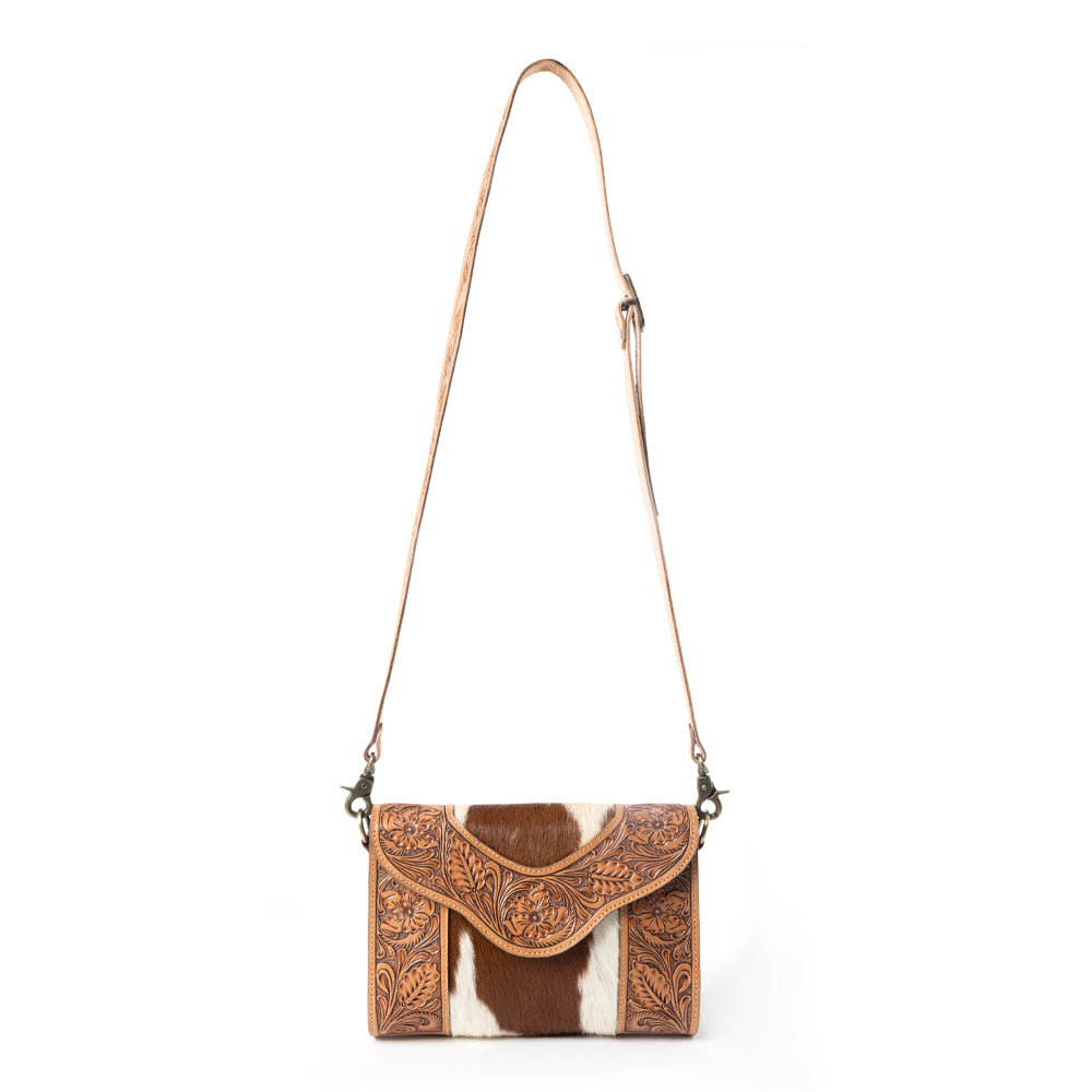 Myra Copper Charm Handtooled Bag in Earthen Hide & Whisper White