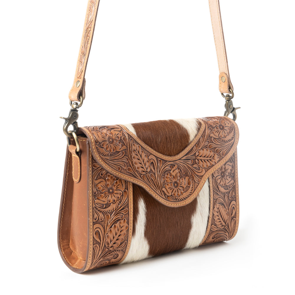 Myra Copper Charm Handtooled Bag in Earthen Hide & Whisper White