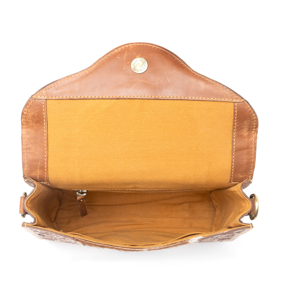 Myra Copper Charm Handtooled Bag in Earthen Hide & Whisper White