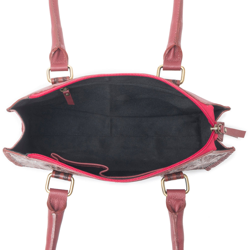 Myra Midnight Grace Handtooled Leather Bag in Red