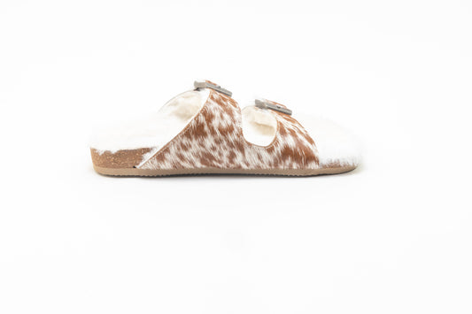 Myra Prairie Winds Fur Comfort Hairon Leather Sandals In Brown & White