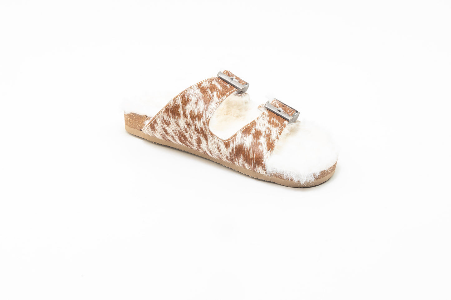 Myra Prairie Winds Fur Comfort Hairon Leather Sandals In Brown & White
