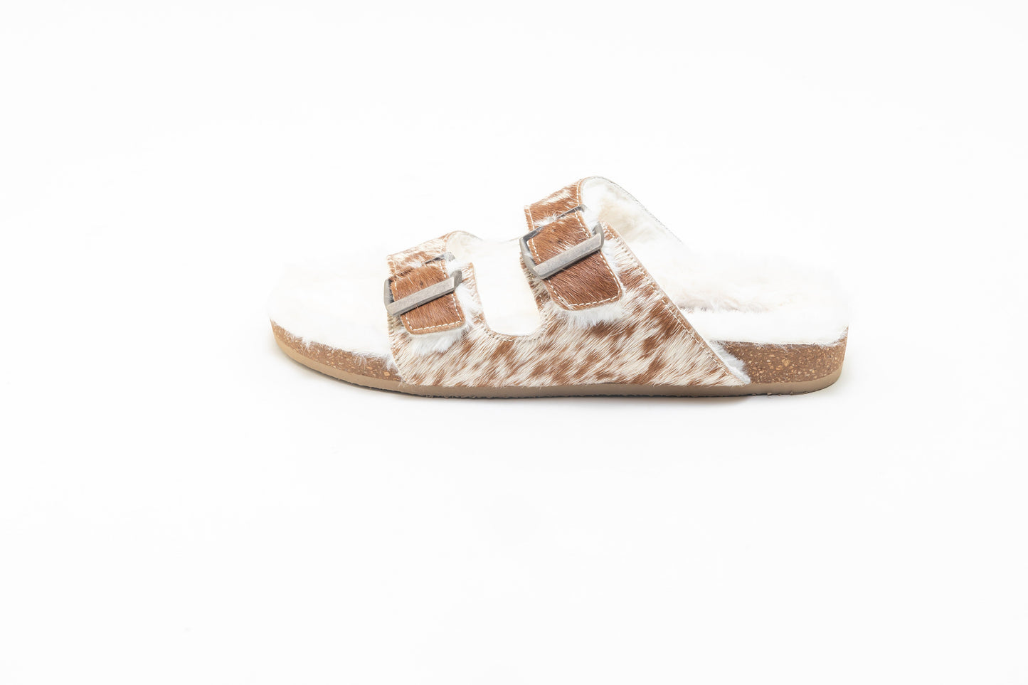 Myra Prairie Winds Fur Comfort Hairon Leather Sandals In Brown & White