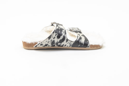 Myra Prairie Winds Fur Comfort Hairon Leather Sandals In Black & White