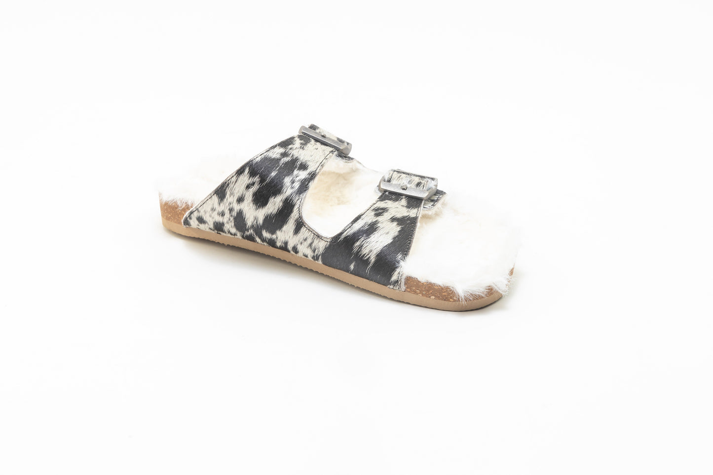 Myra Prairie Winds Fur Comfort Hairon Leather Sandals In Black & White