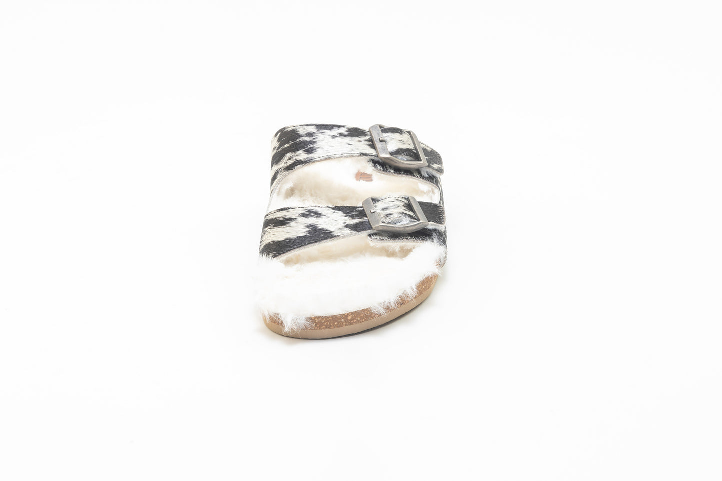 Myra Prairie Winds Fur Comfort Hairon Leather Sandals In Black & White