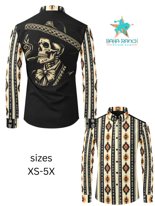 Colores De Mexico Mariachi Aztec Button Up Shirt