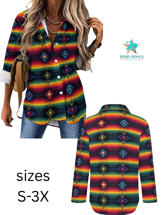 Colores de Mexico Serape Button up Blouse