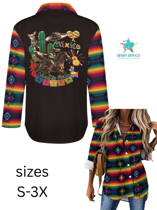 Colores de Mexico Festival Button Up Blouse