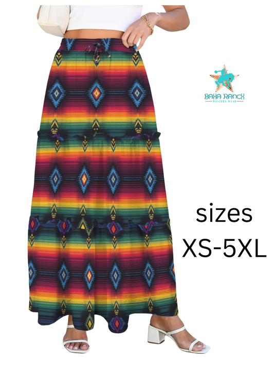 Colores De Mexico Serape Maxi Prairie Skirt