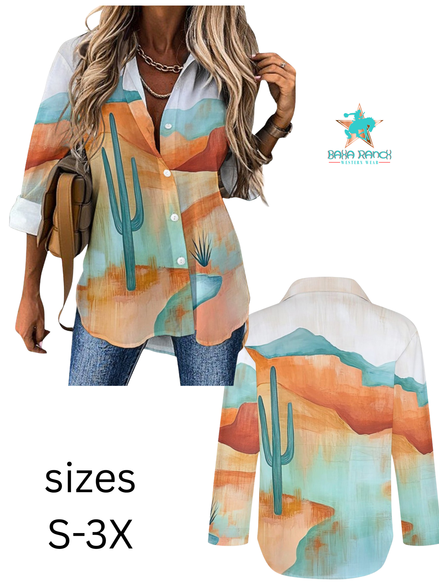 Colores de Mexico Turquoise Desert Button Up Blouse
