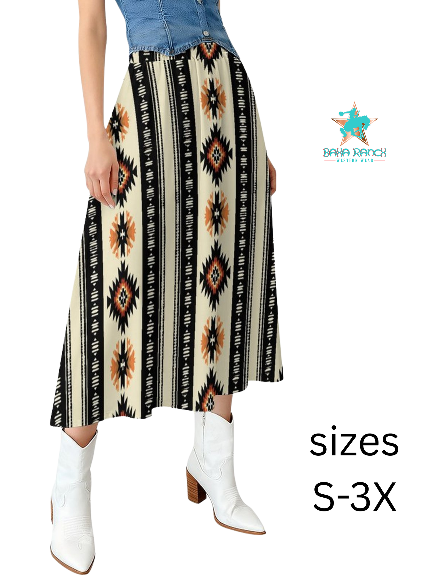 Colores de Mexico Southwestern Aztec Midi Skirt