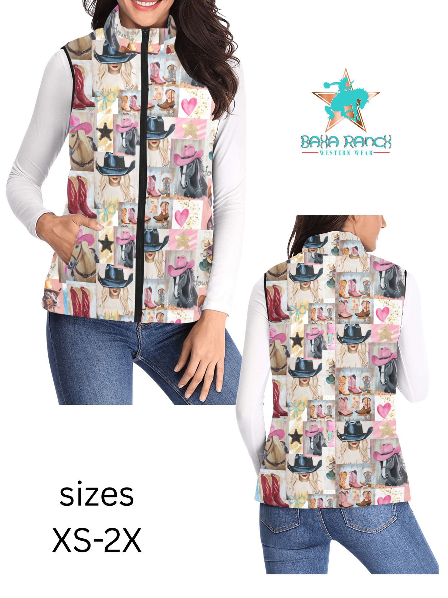 Danilo Painted Cowgirl Collage Puffy Vest