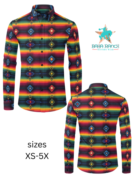 Colores De Mexico Southwestern Serape Button Up Shirt