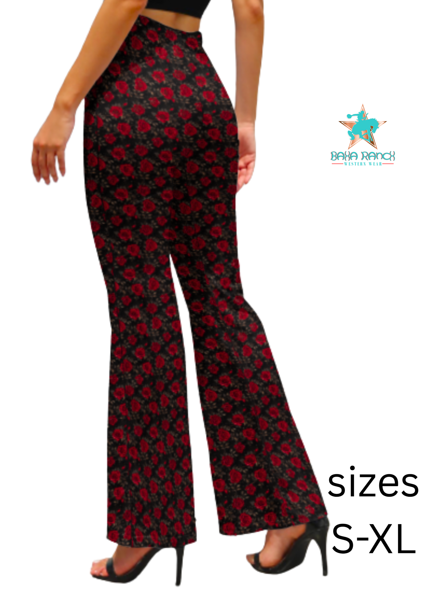 Colores de Mexico Romantic Red Roses Flare Pants