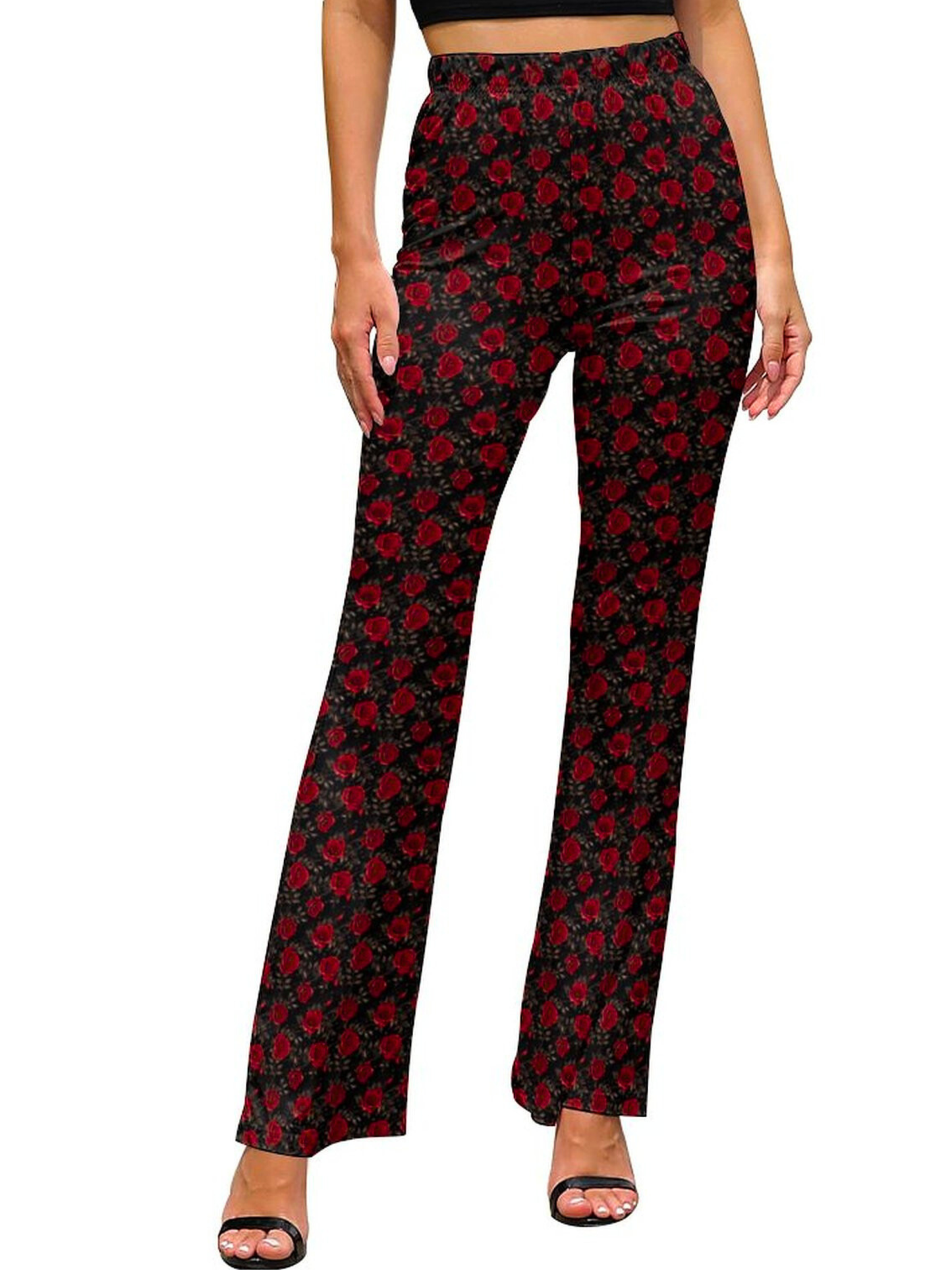 Colores de Mexico Romantic Red Roses Flare Pants
