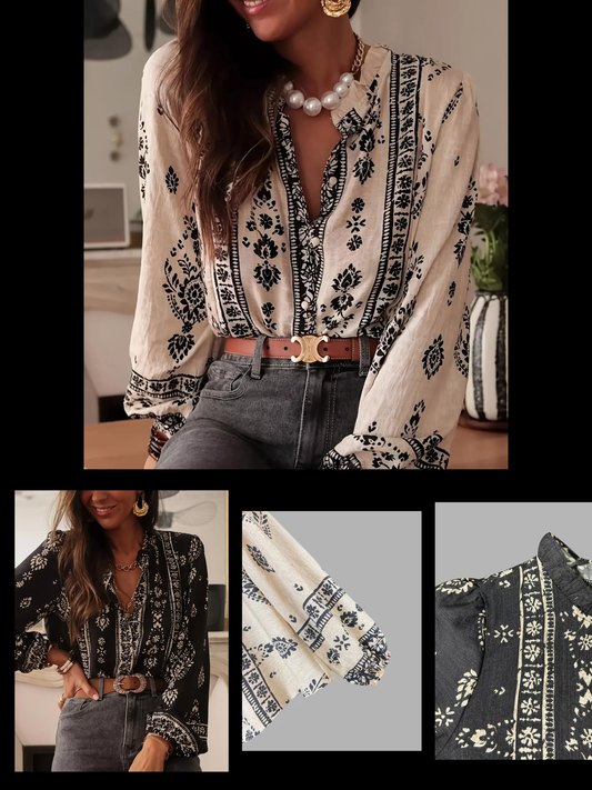 Beautiful Boho Floral Print Blouse - Cream or Black