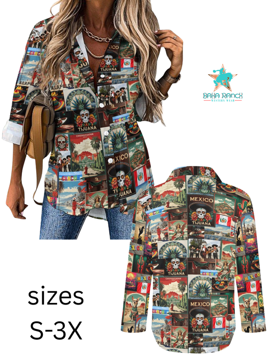 Colores de Mexico Destination Mexico Button Up Shirt