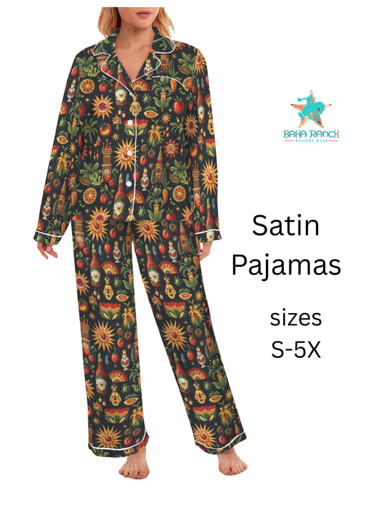 Colores De Mexico - Mexican Culture Satin Pajamas