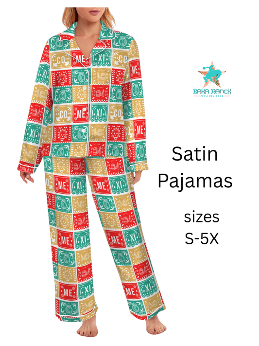 Colores De Mexico Picado Womens Satin Pajamas