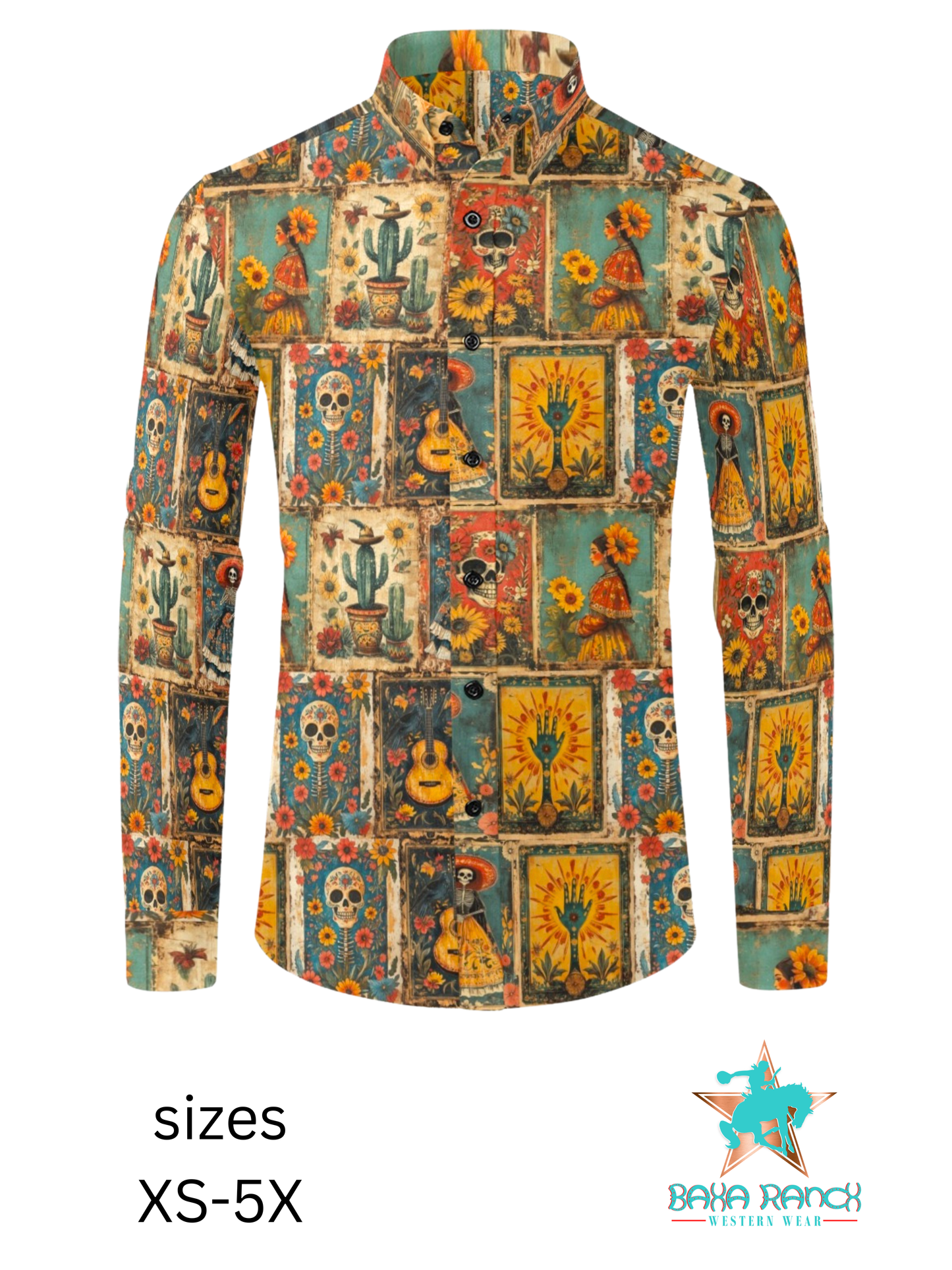 Colores de Mexico Dia de Los Muertes Button Up Shirt