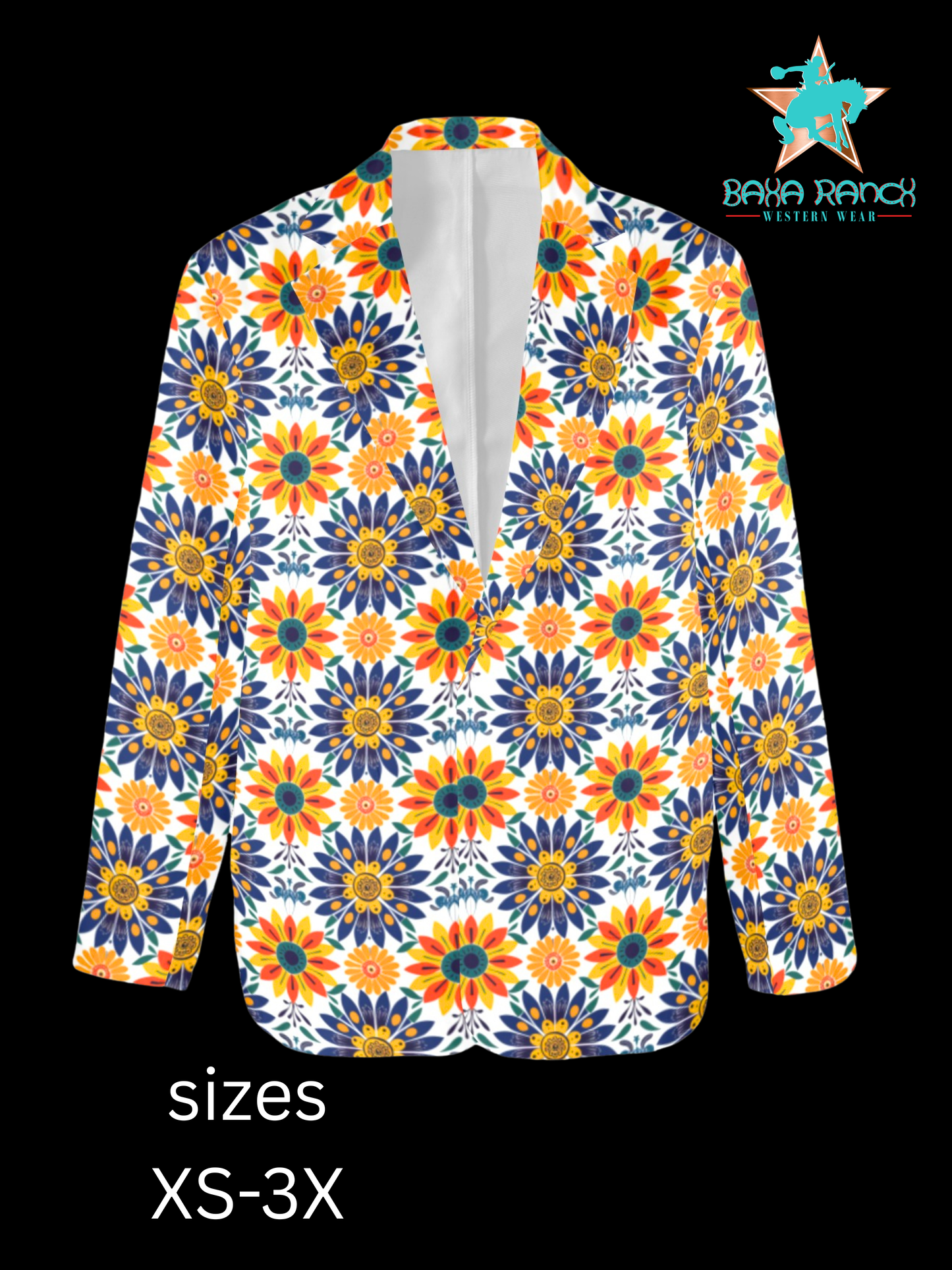 Colores de Mexico Blue Yellow Mexican Floral Blazer