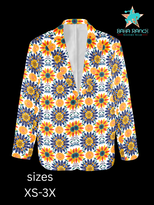 Colores de Mexico Blue Yellow Mexican Floral Blazer